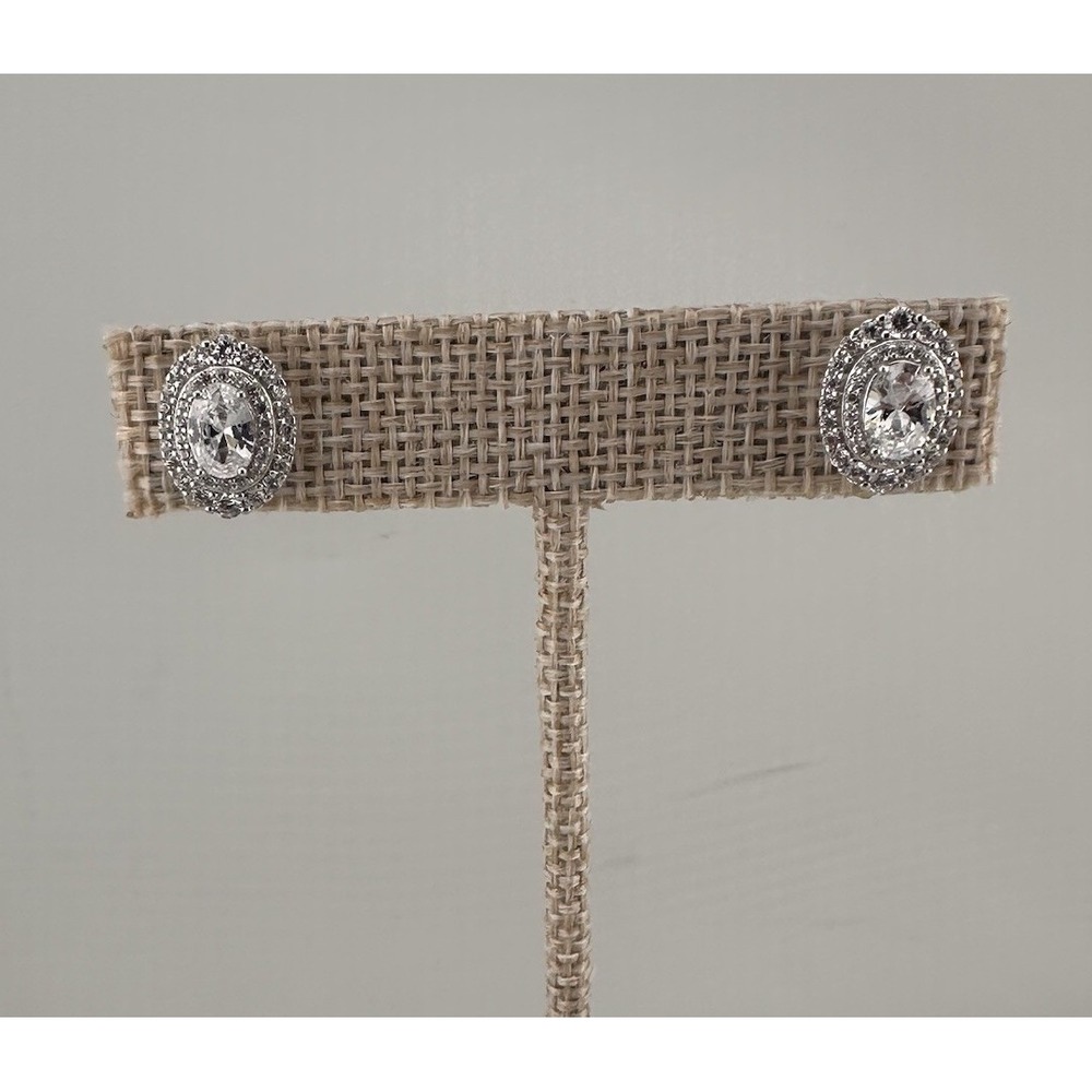 Sterling Silver Cubic Zirconia Halo Stud Earrings Pave Wedding Jewelry‎ Travel